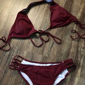 strappy maroon bikini